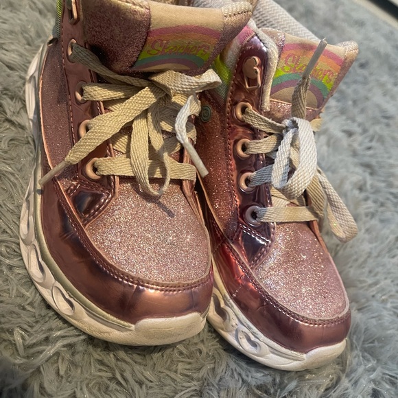 Sketchers s-lights glittery pink girls high-tops Size 1 - Picture 4 of 4